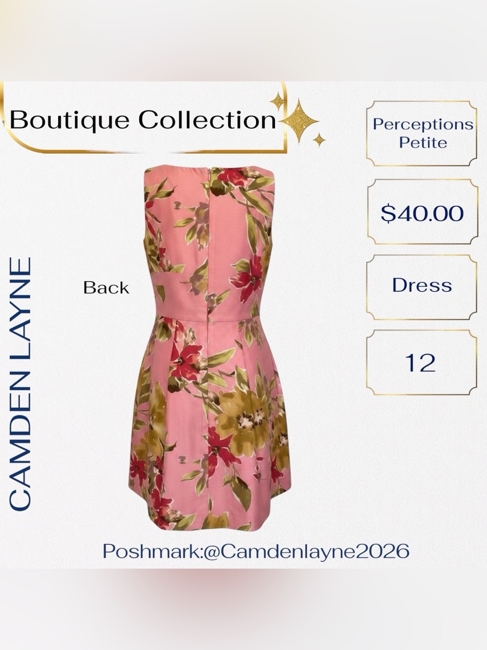 Perceptions Pink with Gold, Red and Green A-Line V-Neck Cocktail Dress - Picture 4 of 11